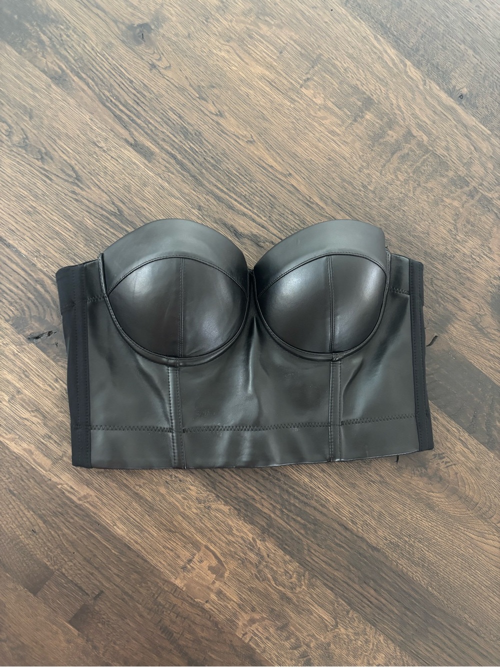 Strapless Black Faux Leather Bustier Top - Women Accessories large runs small